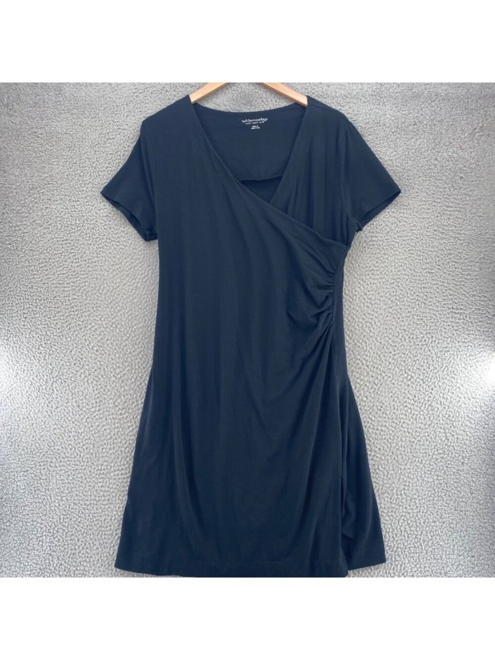 Soft Surroundings Dress Womens XL Missy Black Shapely Anywhere Ruched Surplice